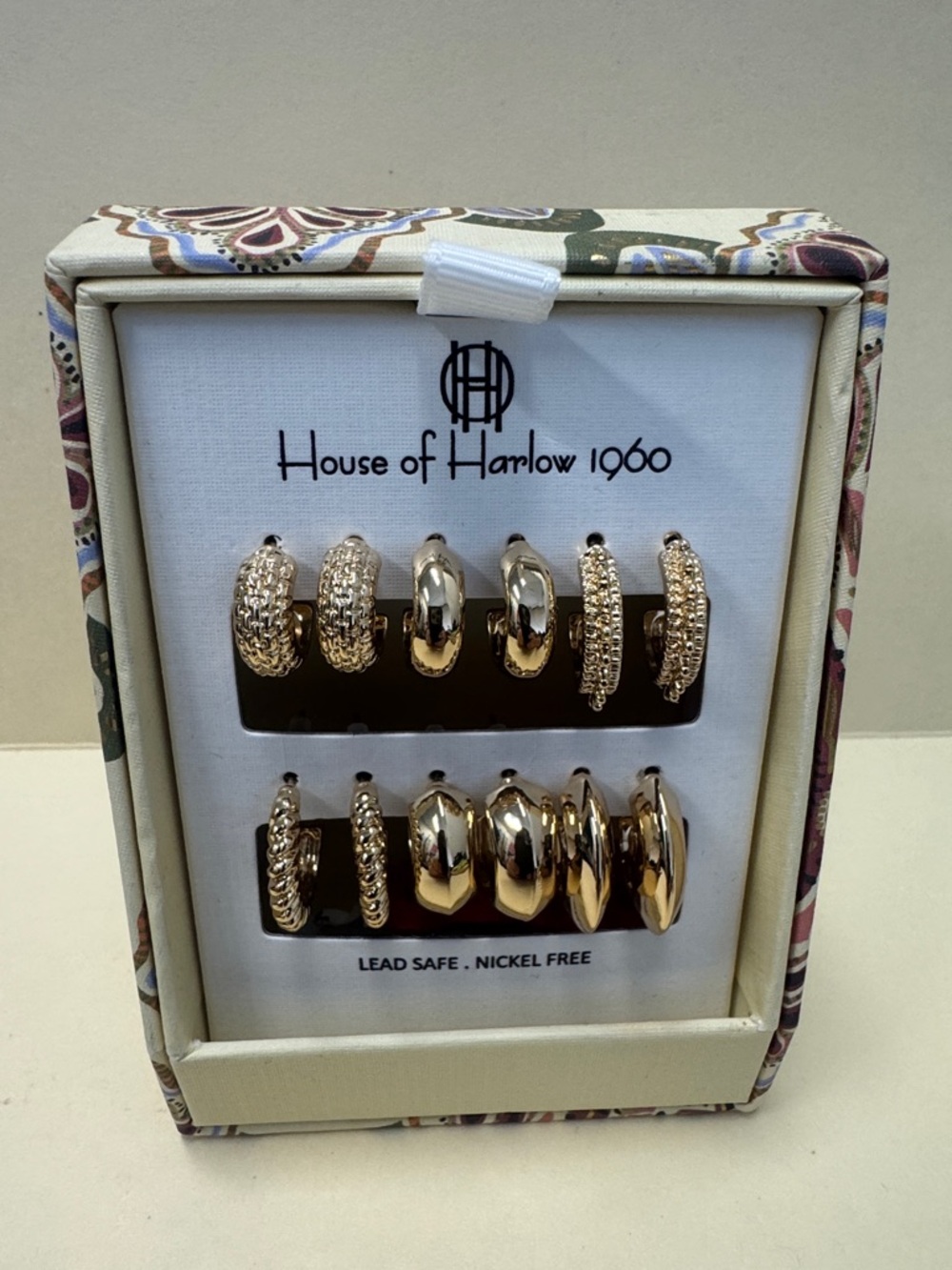 HOUSE OF HARLOW 6p Gold Tone Earring Set Hoop & Post NIB $125